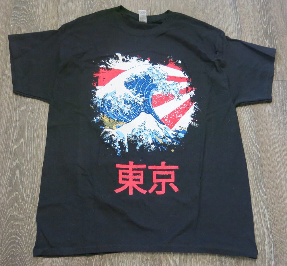 GREAT WAVE OFF KANAGAWA T Shirt Size XL Tokyo Japan Art Print Anime Black Casual